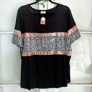 Metallic and Sequins Black Top